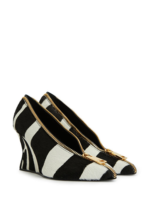 Siyah Beyaz Desenli Deri Topuklu Ayakkabı - Görsel 3