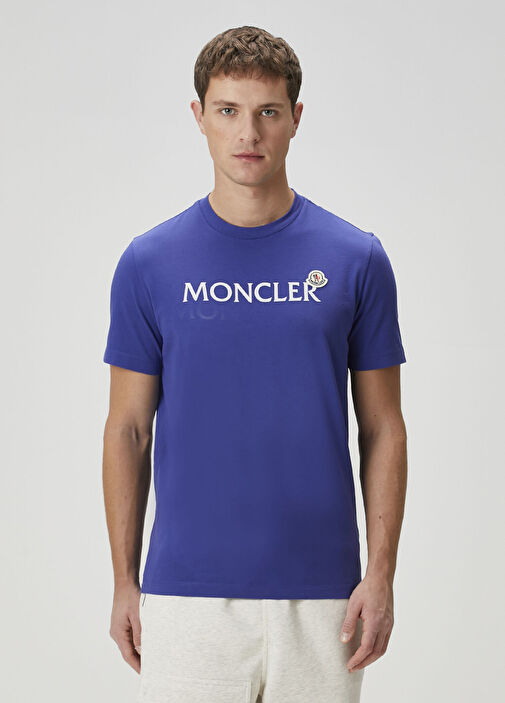 Moncler - Mavi Logo Detaylı T-shirt - Mavi