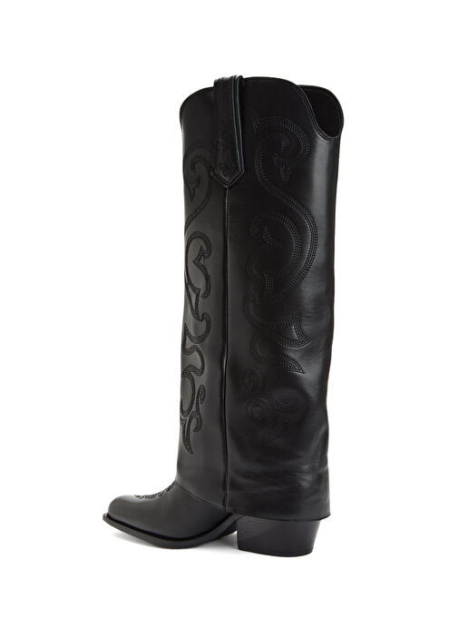 Siyah Desenli Kadın Deri Çizme - Görsel 4