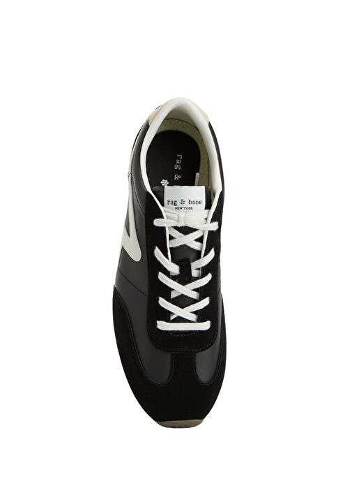 Retro Siyah Beyaz Kadın Deri Sneaker - Görsel 5