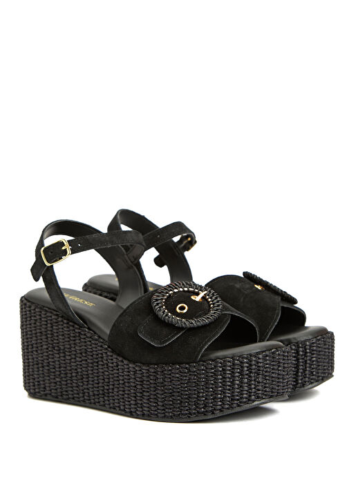 Siyah Kadın Süet Sandalet - Görsel 3