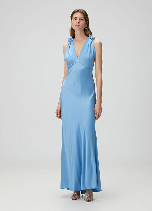 Victoria Beckham - Blue Maxi Satin Evening Dress