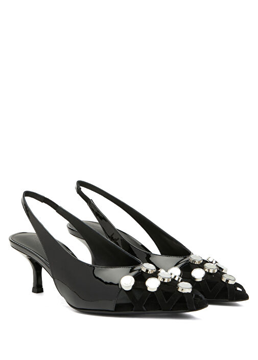 Siyah Deri Topuklu Ayakkabı - Görsel 3