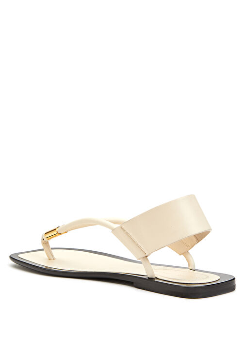 Krem Metal Tokalı Kadın Deri Sandalet - Görsel 4