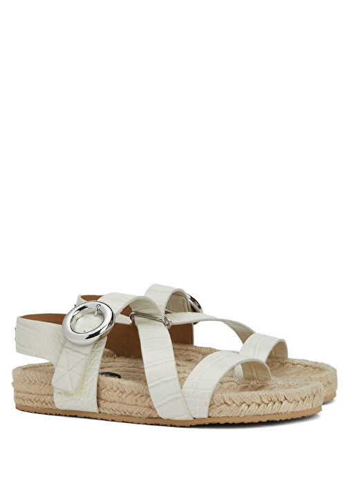 Gaia Cocco Beyaz Krokodil Dokulu Kadın Sandalet - Görsel 3