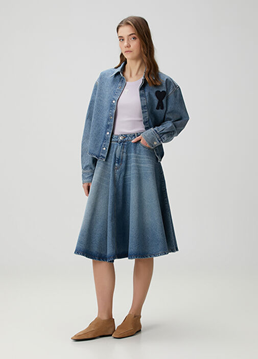 ★AMI PARIS★Blue Cotton Midi Skirt★大人気★ USED BLUE Midi Skirt With Godets | AMI PARIS