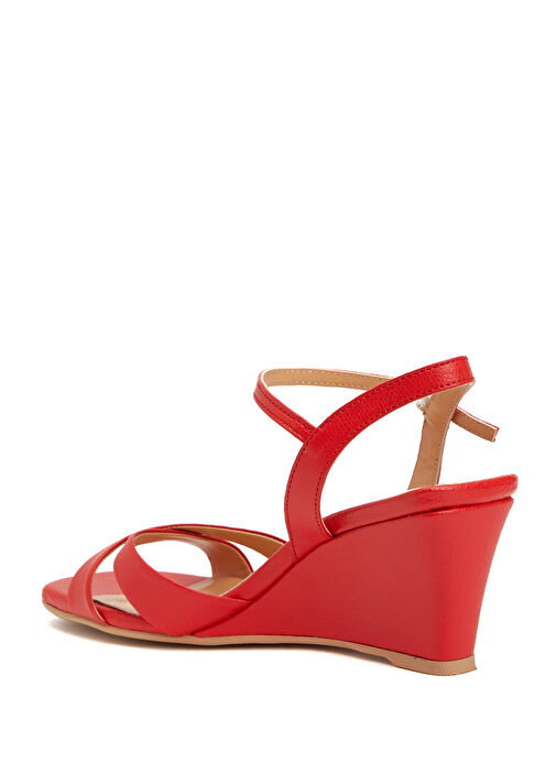 Kırmızı Kadın Deri Sandalet - Görsel 4