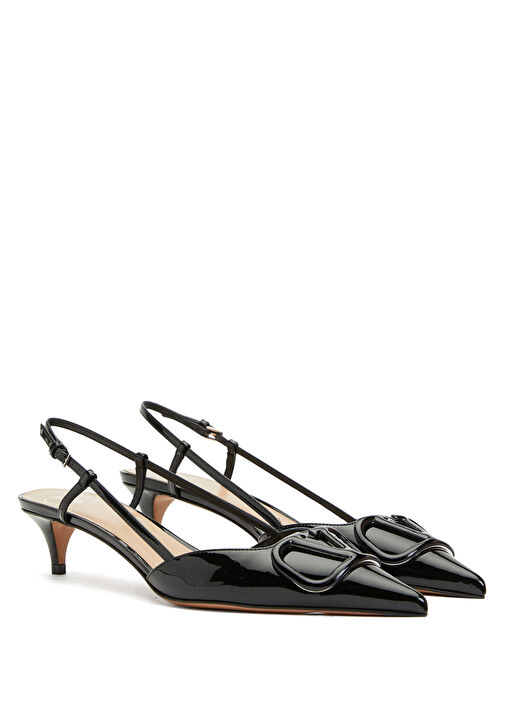 VLogo Siyah Deri Topuklu Ayakkabı - Görsel 3