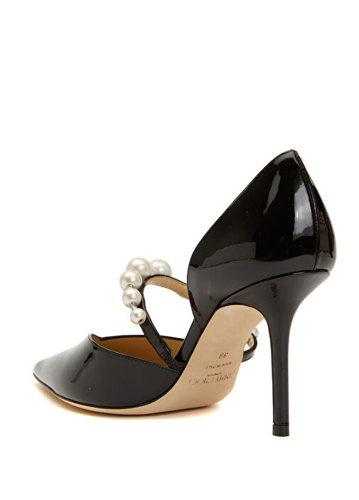 Siyah İncili Deri Topuklu Ayakkabı - Görsel 5