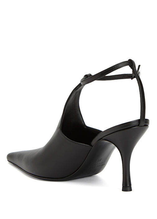 Siyah Deri Topuklu Ayakkabı - Görsel 4