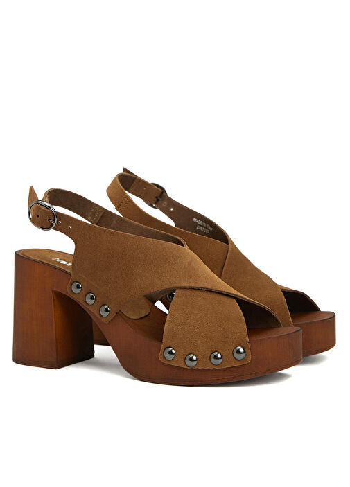 Kahverengi Kadın Süet Sandalet - Görsel 3