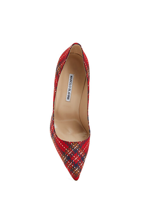 Kırmızı Ekose Desenli Yün Stiletto - Görsel 5