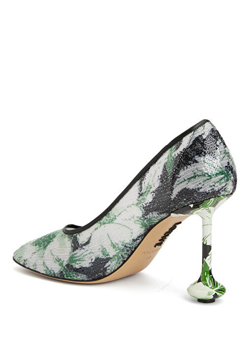 Yeşil Beyaz İşlemeli Topuklu Ayakkabı - Görsel 4