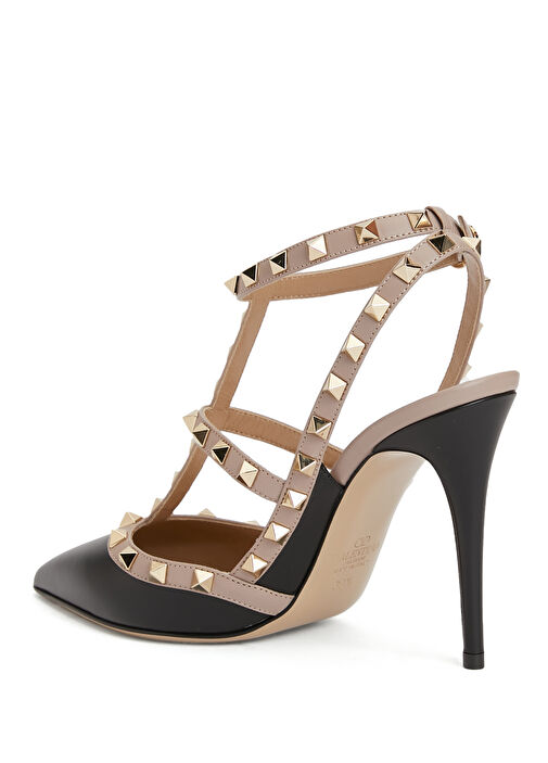 Rockstud Siyah Deri Topuklu Ayakkabı - Görsel 4