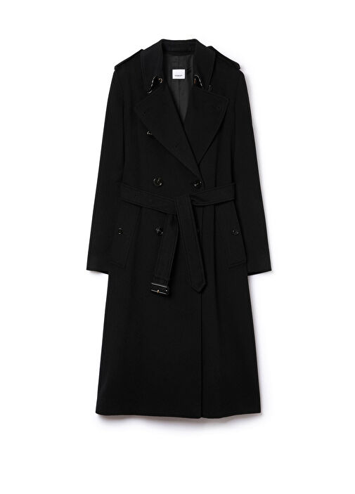 Burberry Siyah Kadın Long Kensington Trench Siyah Kaşmir Karışımlı