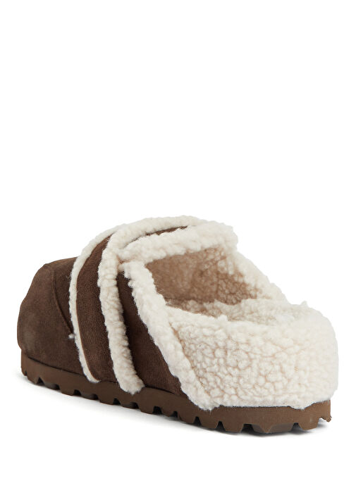Clog Kahverengi Shearling Kadın Süet Terlik - Görsel 4