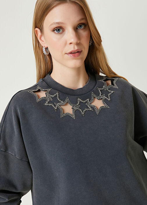 Beymen Club - Antrasit Yıldız İşlemeli Sweatshirt
