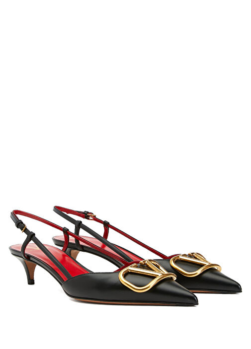 VLogo Siyah Deri Topuklu Ayakkabı - Görsel 3