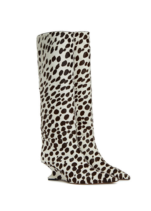 Nina Kahve Beyaz Desenli Kadın Deri Çizme - Görsel 3