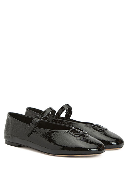 Mary Jane Siyah Kırışık Rugan Deri Babet - Görsel 3