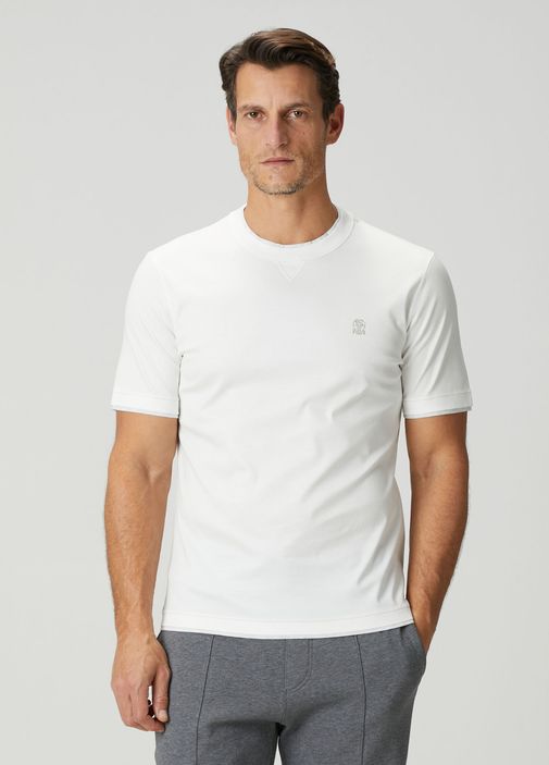 Brunello Cucinelli Beyaz Erkek Beyaz Logo Nakışlı T-shirt 1886386