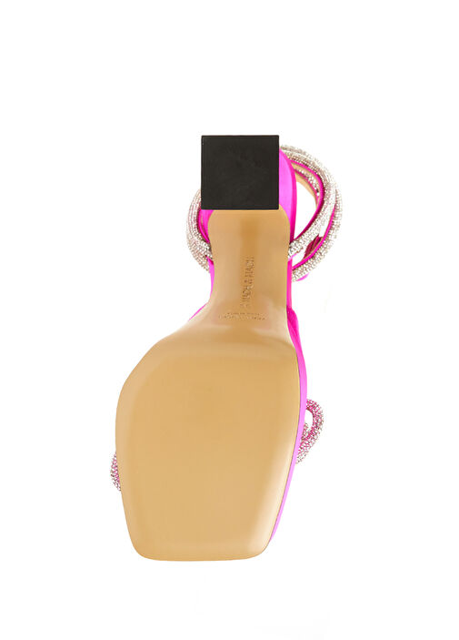 Fuşya Fiyonklu Mikro Taşlı Kadın İpek Sandalet - Görsel 6