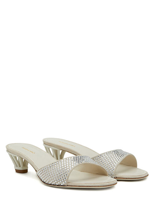 Beyaz Kadın Deri Terlik - Görsel 3