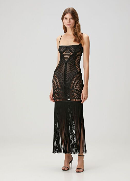 The Attico - Black Transparent Midi Cocktail Dress