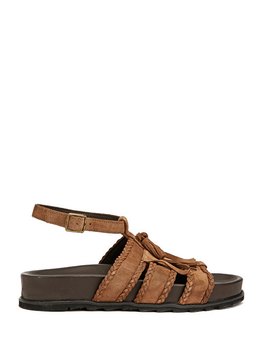 Vizon Püskül Detaylı Kadın Süet Sandalet - Görsel 2