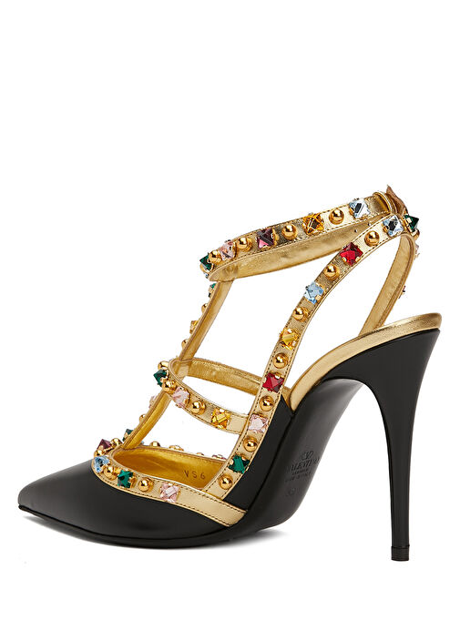 Rockstud Siyah Deri Topuklu Ayakkabı - Görsel 4