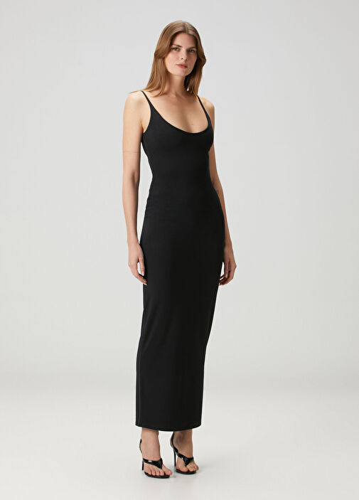 black maxi dress skims SKIMS Black Soft Lounge Deep Plunge Halter Maxi Dress SKIMS