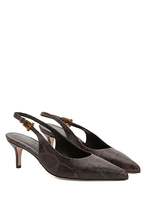 Kahverengi Desenli Deri Topuklu Ayakkabı - Görsel 3