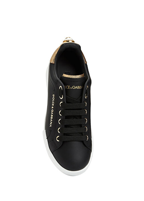 Siyah Logolu Kadın Deri Sneaker - Görsel 5