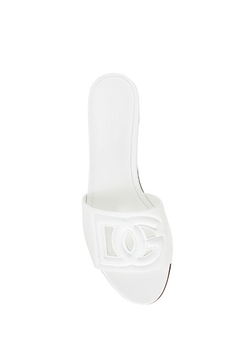 Beyaz Logo Detaylı Kadın Deri Terlik - Görsel 5