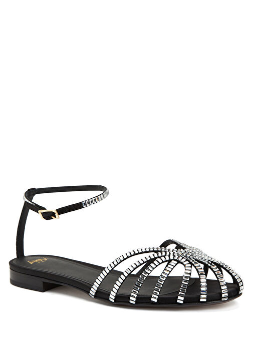 Siyah Geometrik Bantlı İpek Babet - Görsel 3