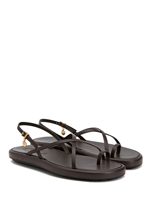 Koyu Kahverengi Kadın Deri Sandalet - Görsel 3