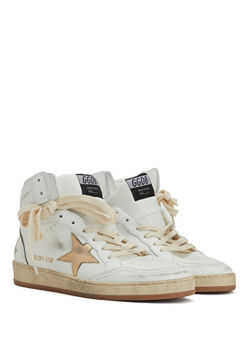Sky-Star Beyaz Gold Kadın Deri Sneaker - Görsel 3