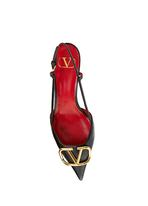 VLogo Siyah Deri Topuklu Ayakkabı - Görsel 5