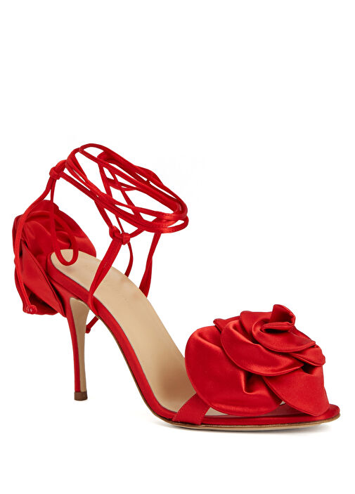 Kırmızı Kadın İpek Saten Sandalet - Görsel 3