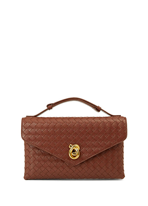 Knot Kahverengi Örgü Dokulu Kadın Deri Çanta