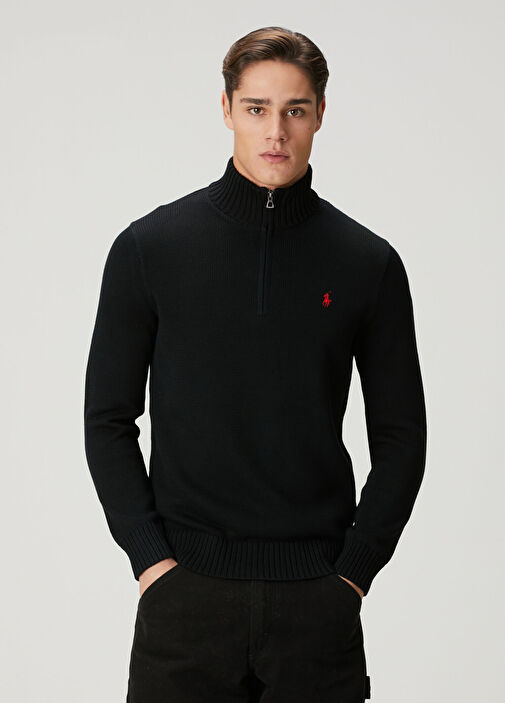 Siyah Yakası Fermuarlı Kazak - Görsel 2