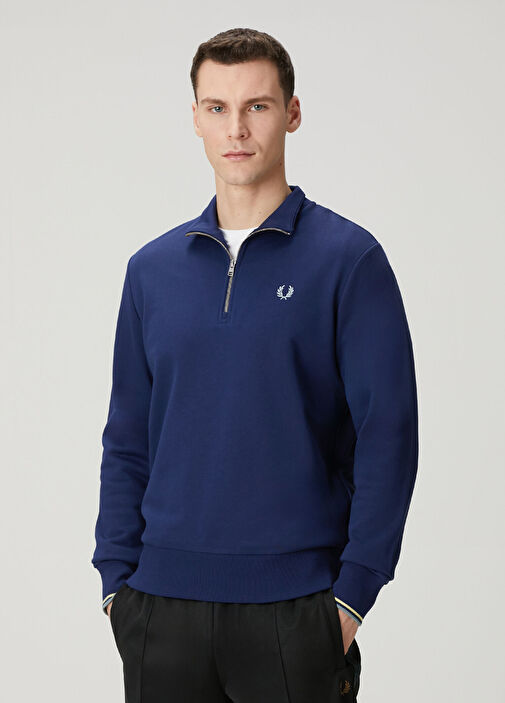 Fred Perry - Regular Fit Lacivert Yakası Fermuarlı Sweatshirt