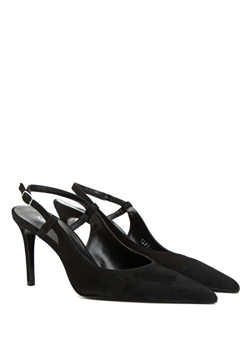 Siyah Süet Deri Topuklu Ayakkabı - Görsel 3