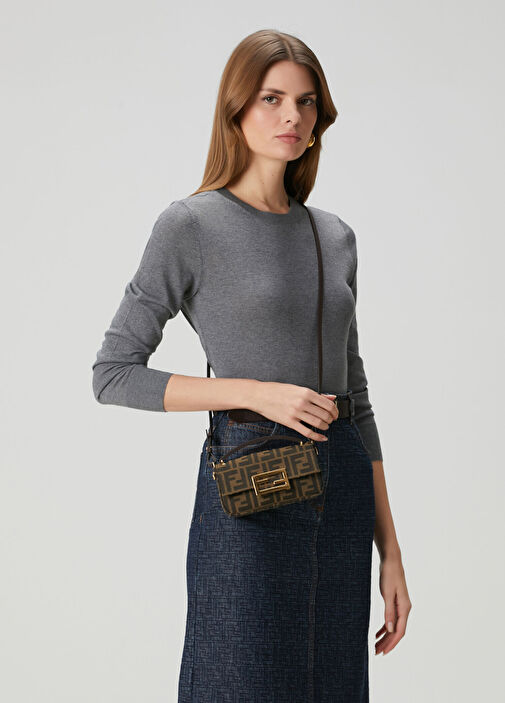 アート・デザイン・音楽 FENDI BAGUETTE Fendi Kahverengi Kadın Baguette Kahverengi Logo Desenli Kadın