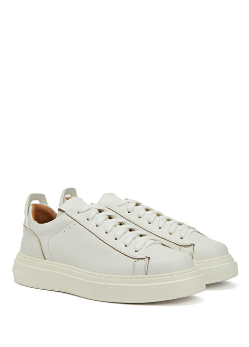 Kırık Beyaz Erkek Deri Sneaker - Görsel 3