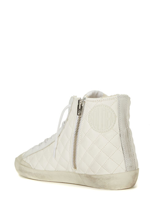 Beyaz Kapitoneli Logolu Kadın Deri Sneaker - Görsel 4