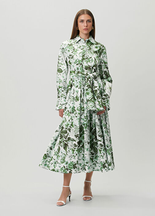 Erdem - Green Floral Midi Shirt Dress