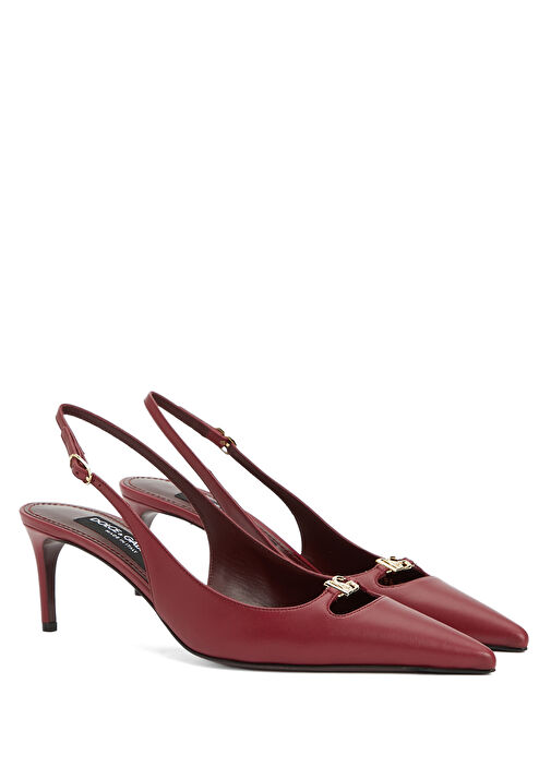 Bordo Logo Tokalı Deri Topuklu Ayakkabı - Görsel 3