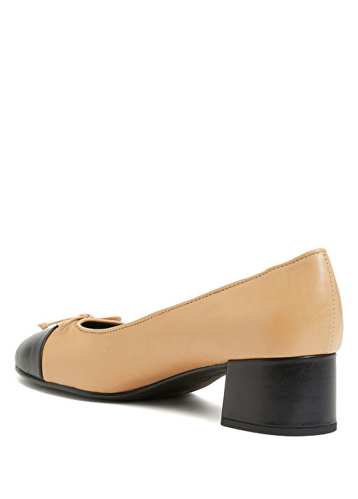 Cap Toe Bej Siyah Deri Topuklu Ayakkabı - Görsel 4