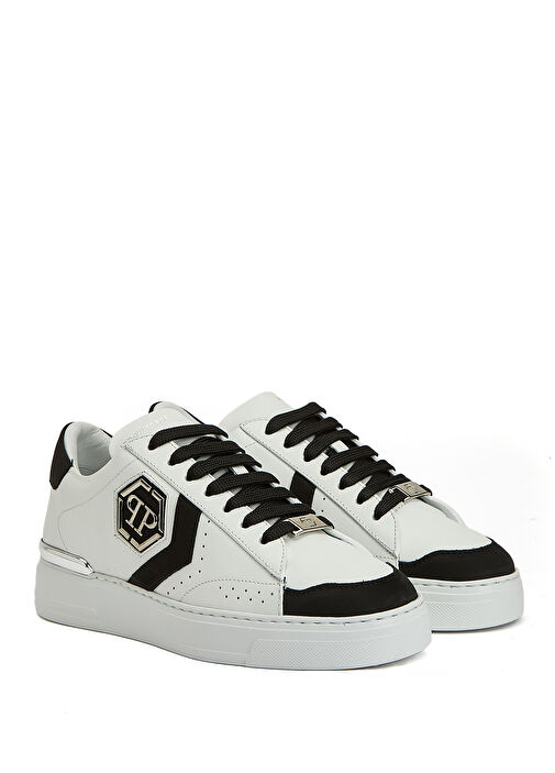 Beyaz Siyah Erkek Deri Sneaker - Görsel 3
